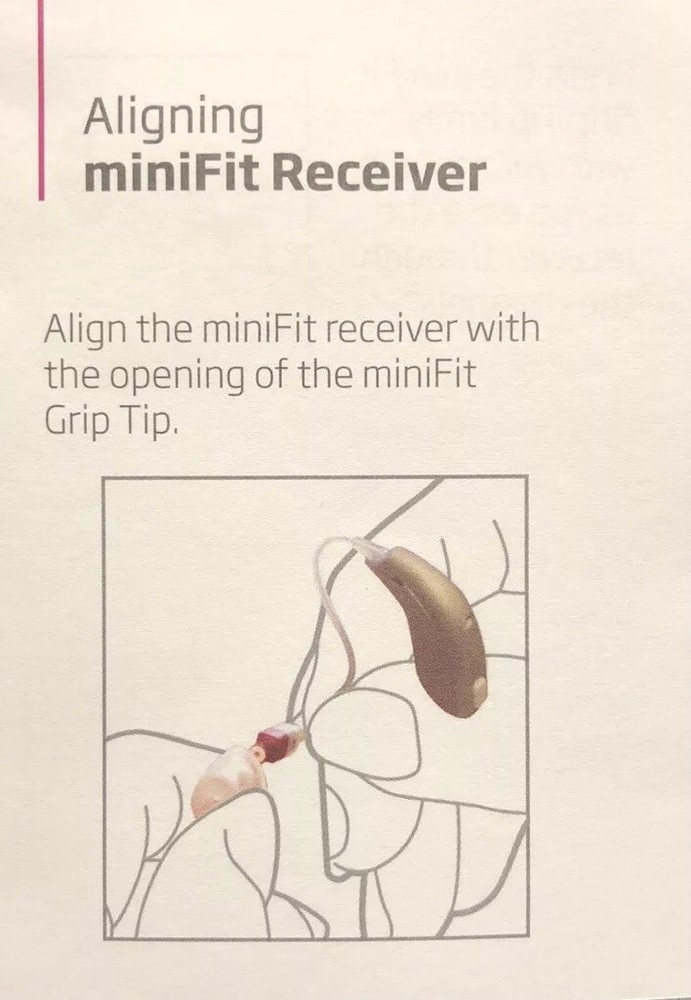 5 miniFit Grip Tips For Oticon Receivers. Size Small Vented. Left Ear.