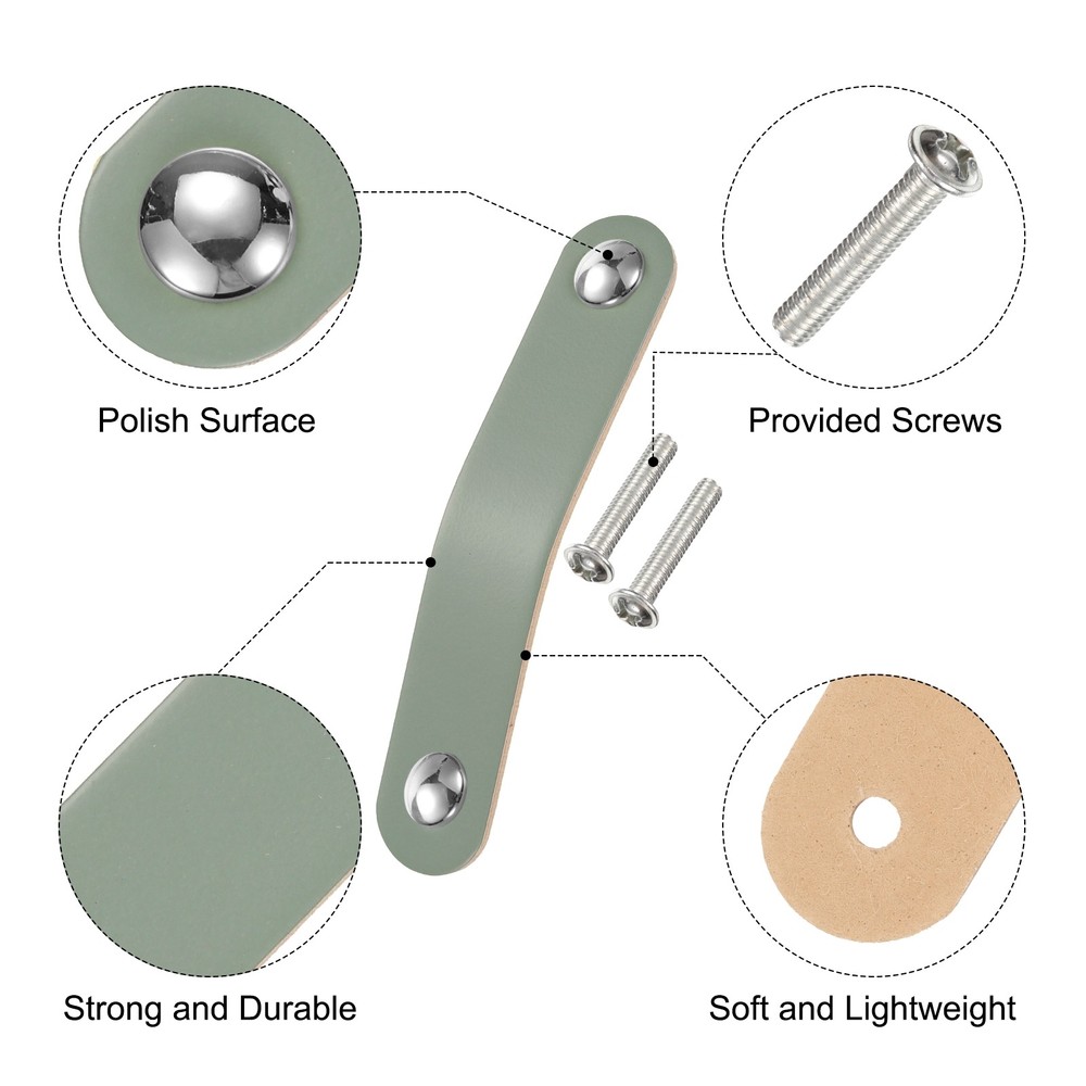 4 Packs Leather Drawer Pulls Double Hole Knobs, Blue/Silver(Hole Spacing:96mm)