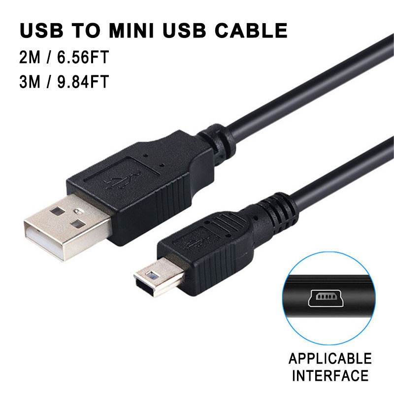 2/3M USB To Mini USB Data Sync Charger Charging Cable Cord For Dash Cam