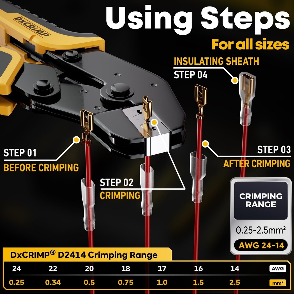 Crimping Tool Kit, 14-Type Open Spade & Quick-Disconnect Connector Set (2.8/3...