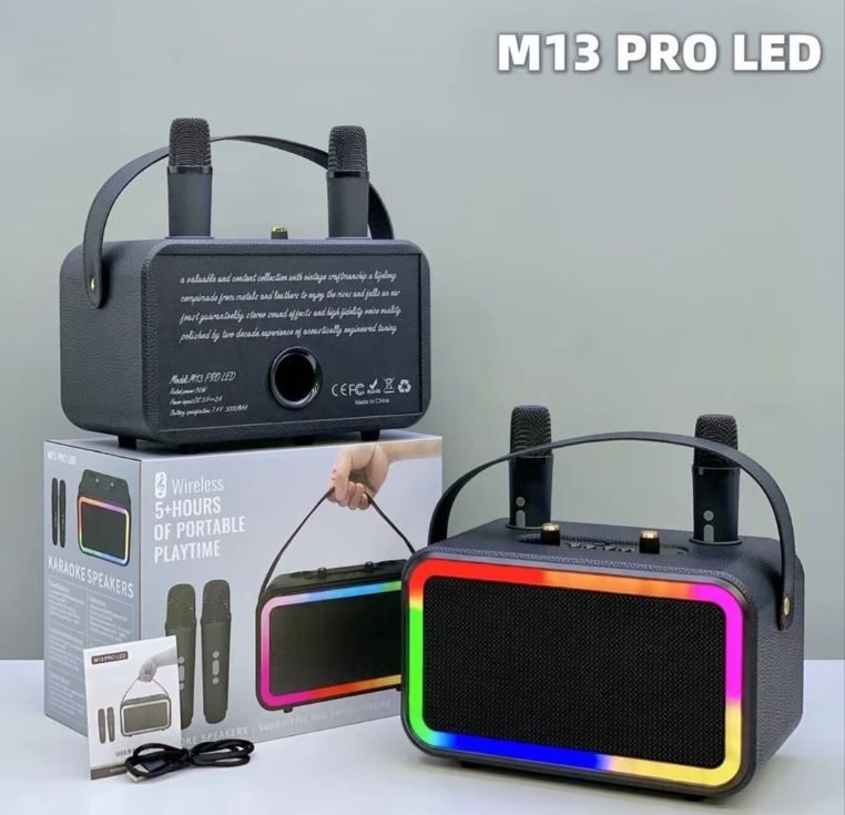 Portable 50W Speaker System Karaoke Machine with 2 Wireless Microphones & Lights