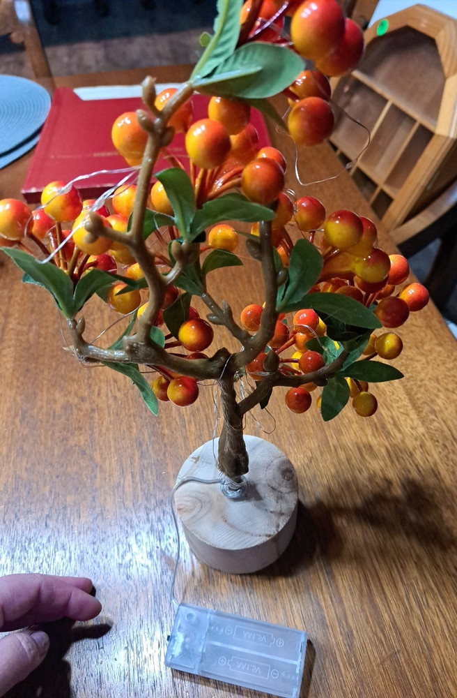 12" tabletop mini tree with orange berries and light - table decor - Lights up