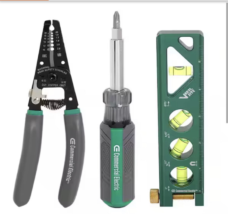 CE 3pc Electrician's Tool Set - Wire Stripper + 11-IN-1 Driver + Torpedo Level