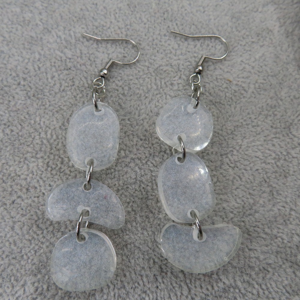 ASYMMETRICAL Chunky Sheer Pearly White Dangle Earrings Irregular Artisan 3"