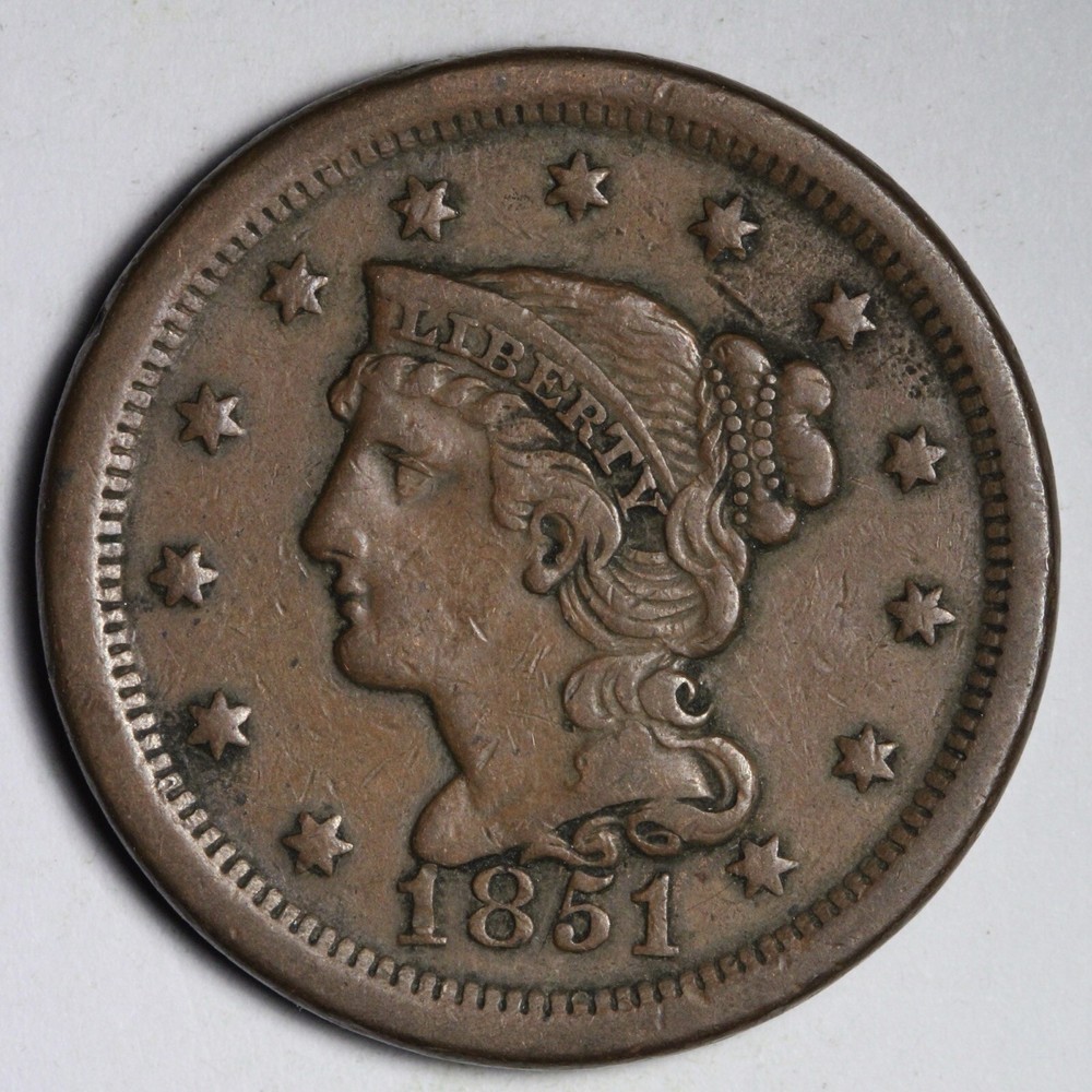 1851 Braided Hair Large Cent XF E157 TNU