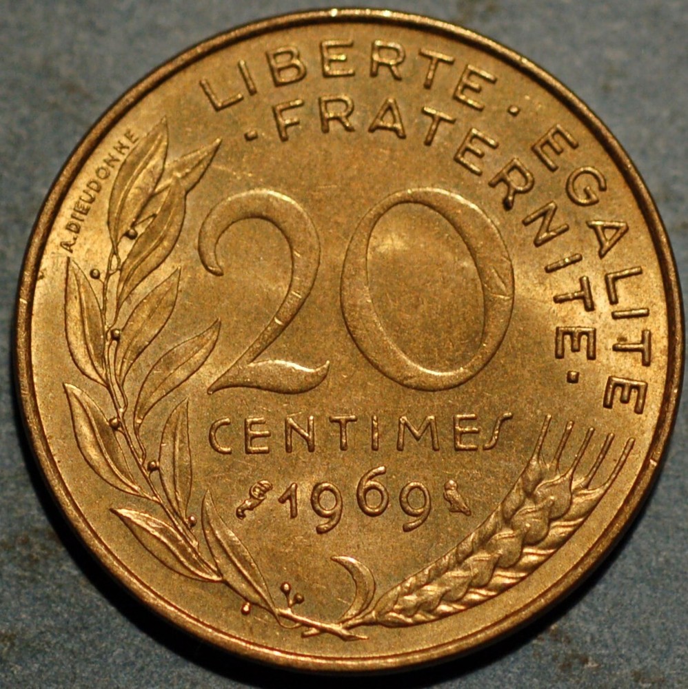 France 20 Centimes 1969 KM# 930