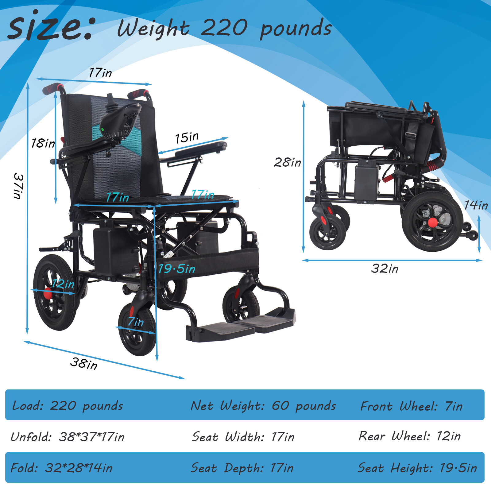 Foldable Electric Power Mobility Wheelchair Lightweight All Terrain Wheel Chair