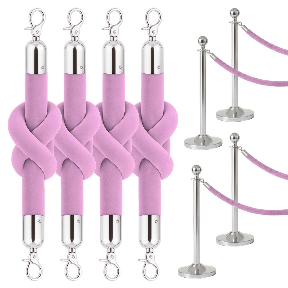 4 PCS Light Pink VIP Ropes 5FT Twisted Barrier Snap Hooks Hotel Crowd Queue
