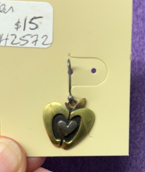 Pierced Brass Colored Earrings Apple with Heart Inside