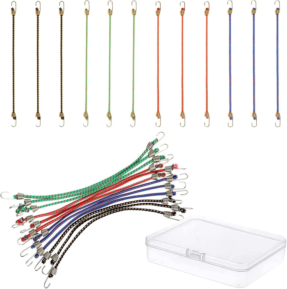 Small Bungee Cords with Hooks 12 Pieces, Mini Bungee Cord Hooks Adjustable Bu...