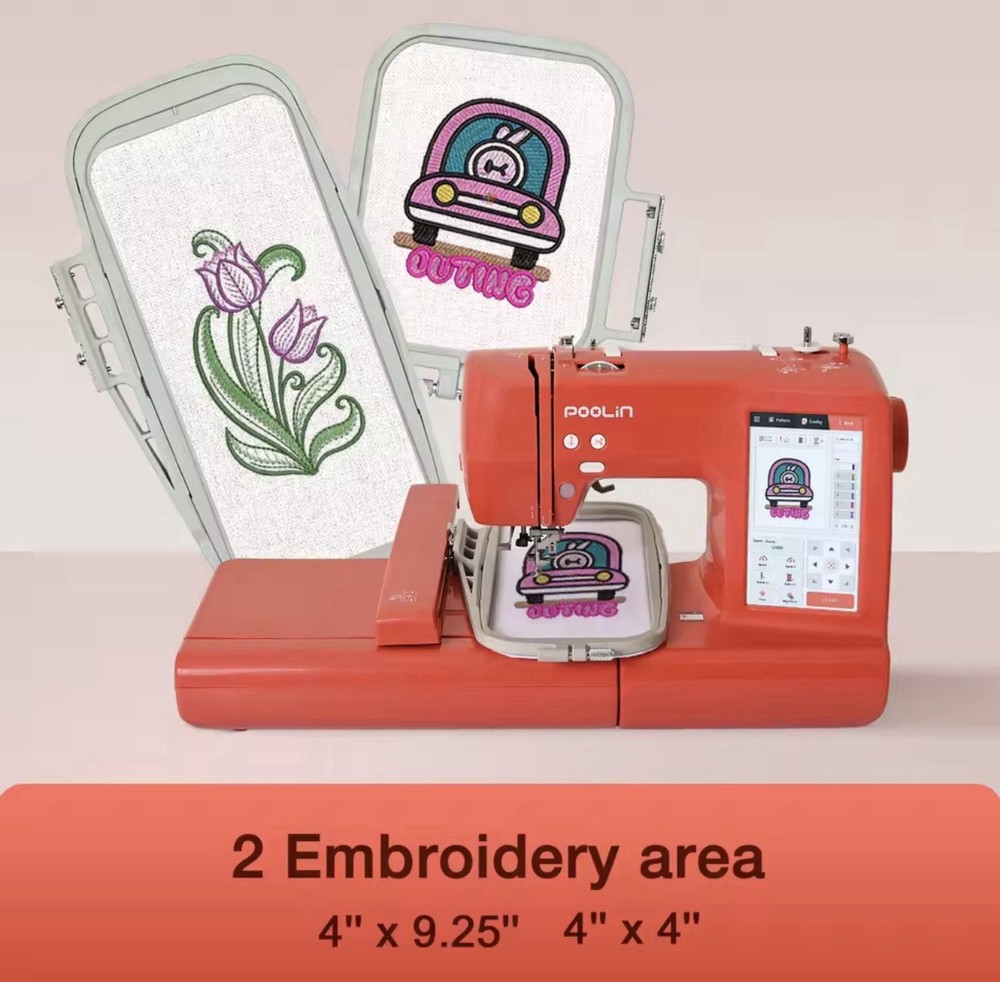New Touchscreen 7in RED 4 x 9in Embroidery Machine Computerized Large LCD 3 Step