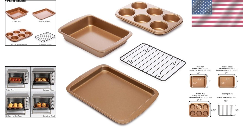 Versatile BakeIns Non-Stick Toaster Oven Bakeware Set - Perfect for Small Spaces