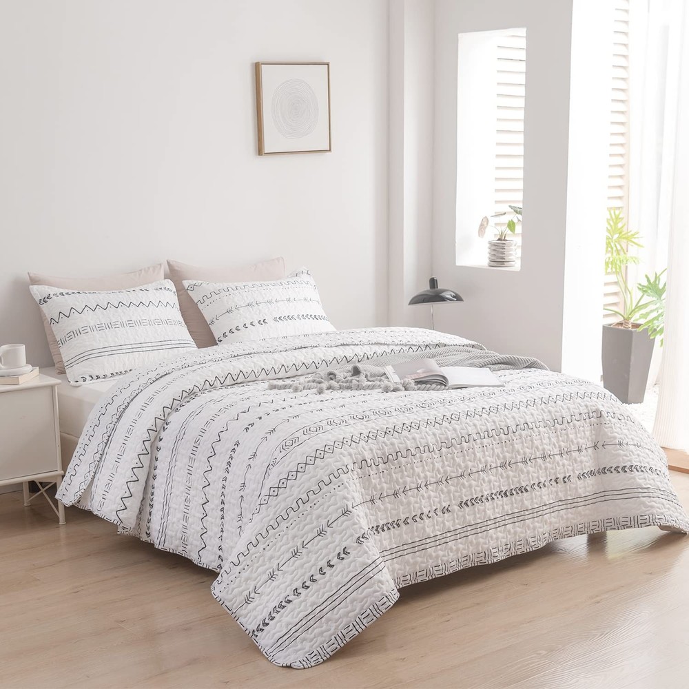 DURLENGEN White Quilt Set Queen Size Queen(90" x 96"), Boho