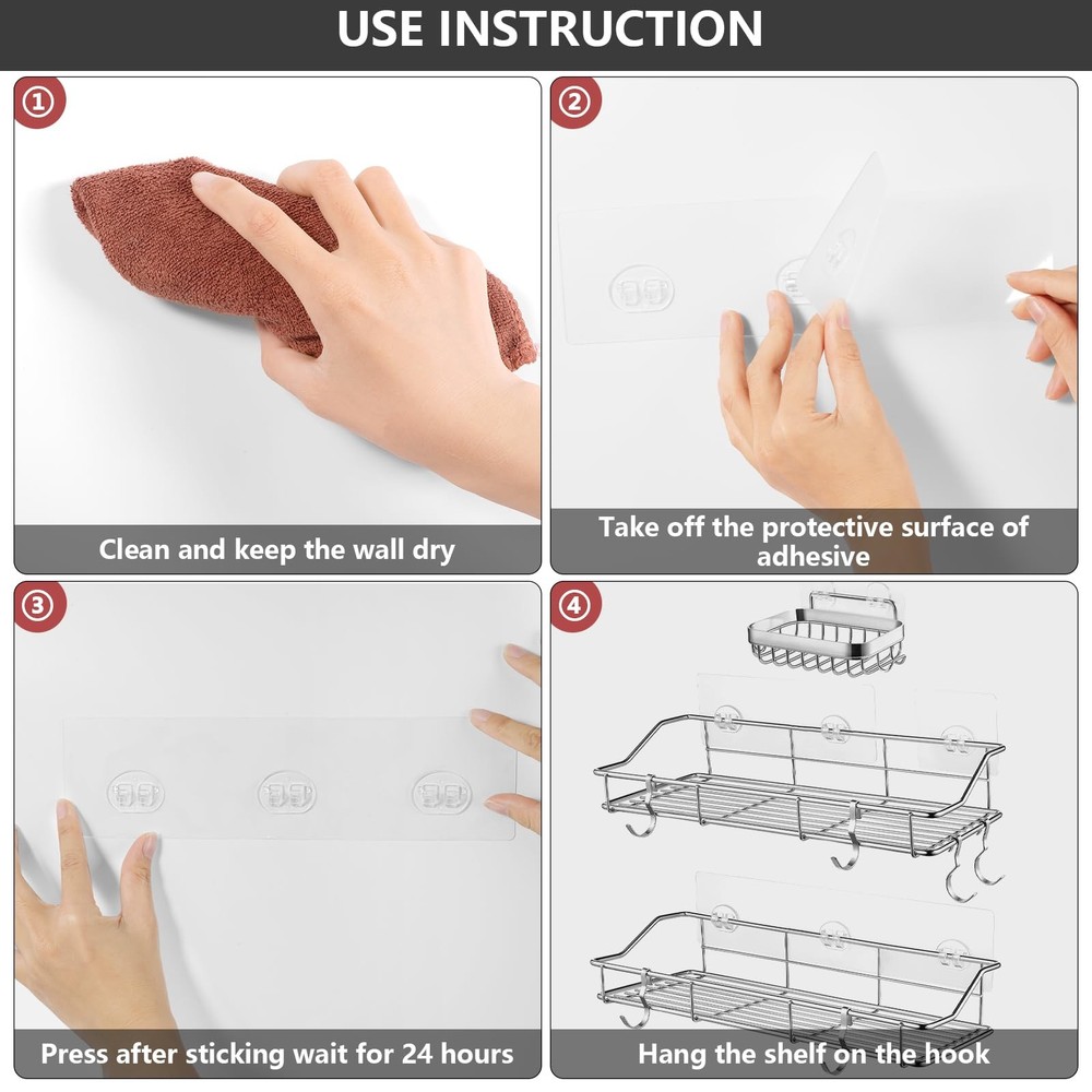 12 Pack Shower Caddy Adhesive Hooks Replacement, Shower Shelf Adhesive Replac...