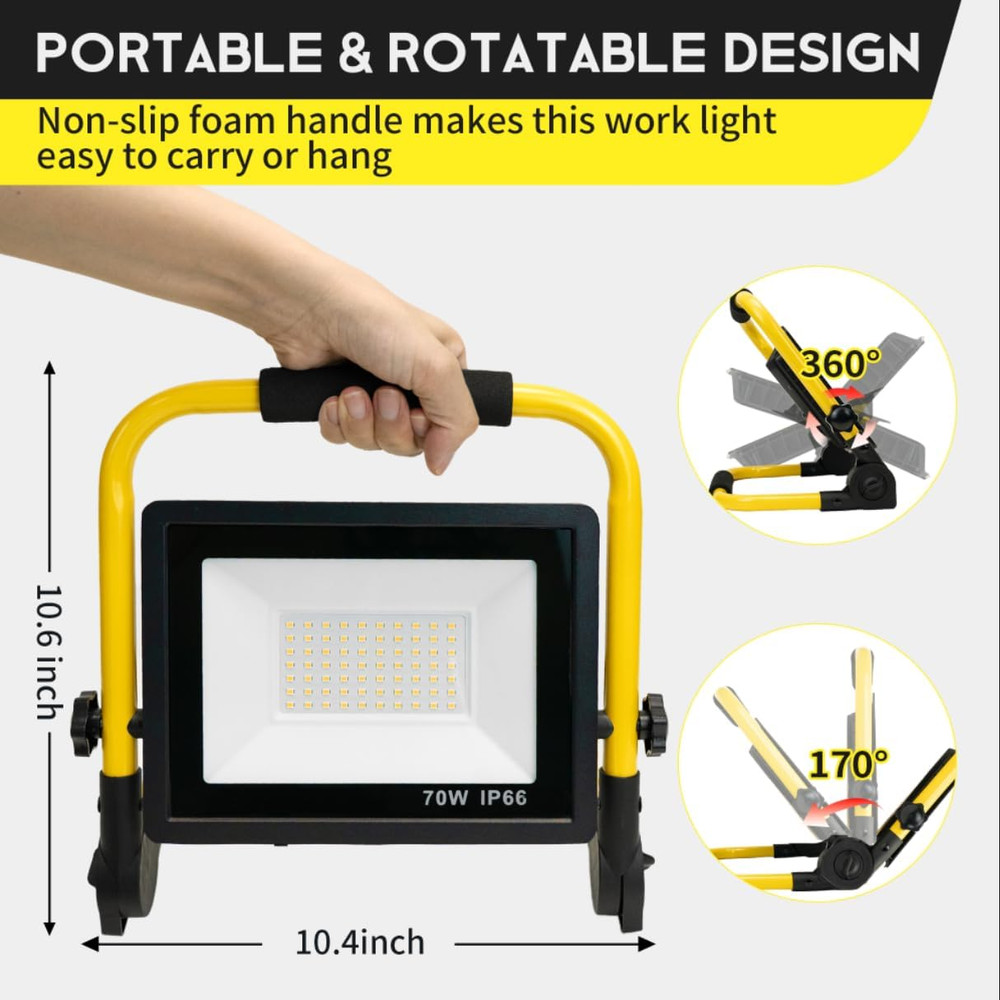 10000LM LED Work Light: Portable Work Light with 5FT Cord - IP66 Waterproof Floo