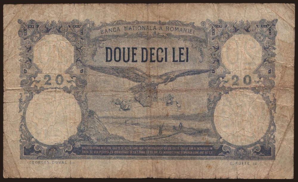 Romania - 1929 - 20 Lei - "VG-" #CO7335