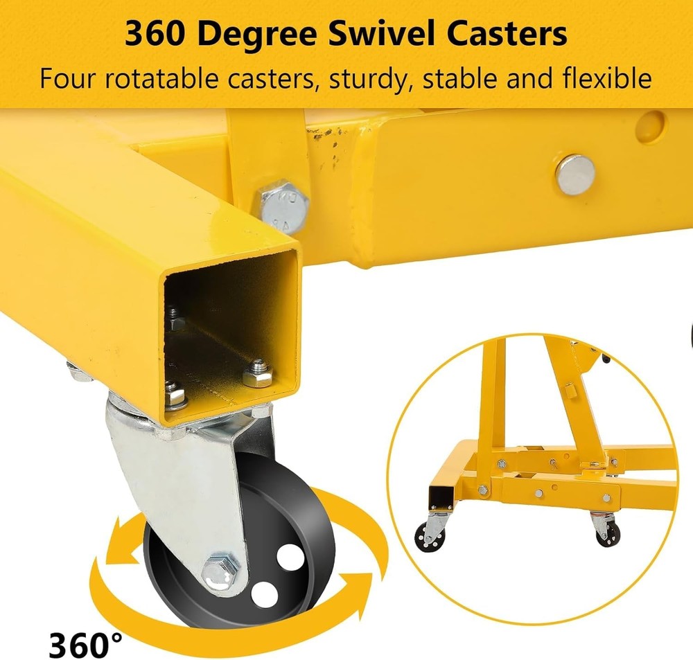 Folding Engine Crane Cherry Picker Hydraulic Hoist Workshop Lifter w/Wheels,2Ton