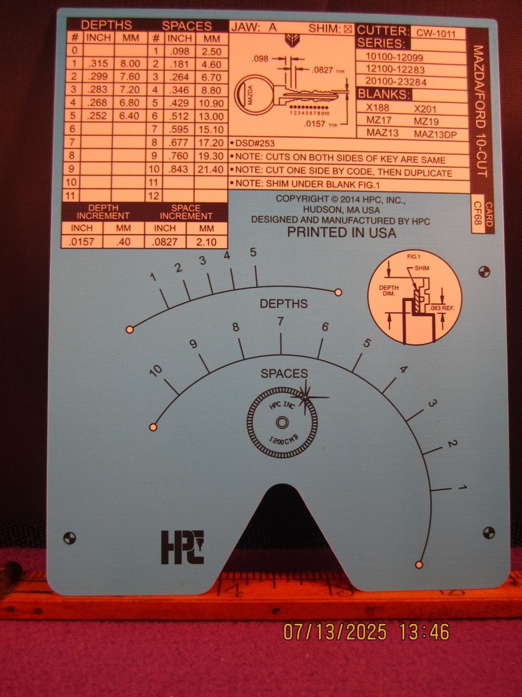 HPC 1200 BLITZ KEY CODE CARD CF 68  ( MAZDA FORD 10 CUT ) BRAND NEW