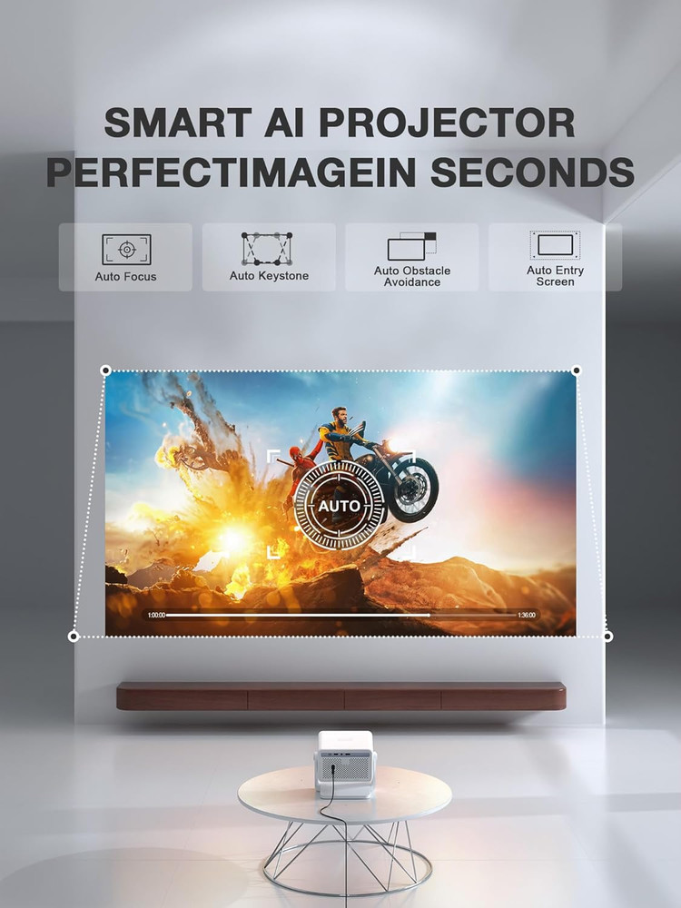 4K Smart Projector with Wifi and Bluetooth, Officially-Licensed App & 2000 Ansi,