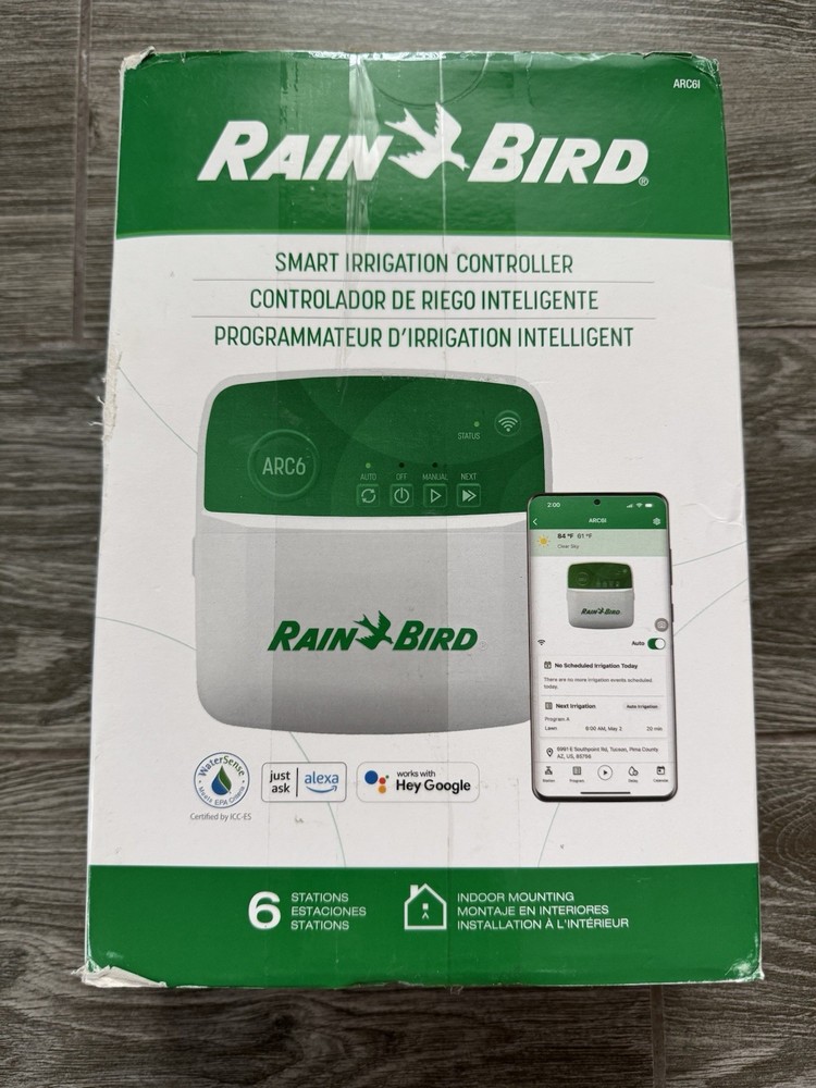 Rain Bird ARC6 6-Zone App Based Residential Irrigation Controller. New/Open Box