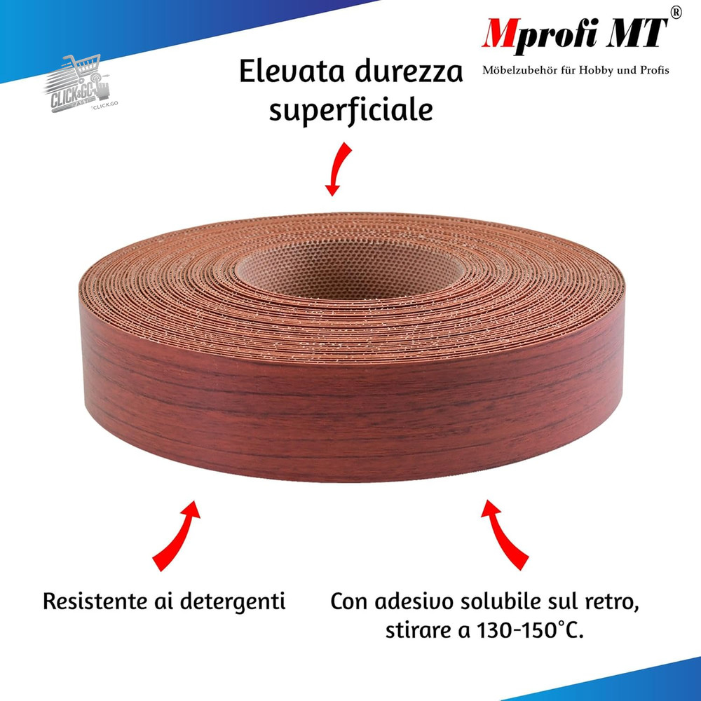 ® - Mahogany Effect Edge | 22mm X 5M | Easy to Apply | Mel Kitchen Edge