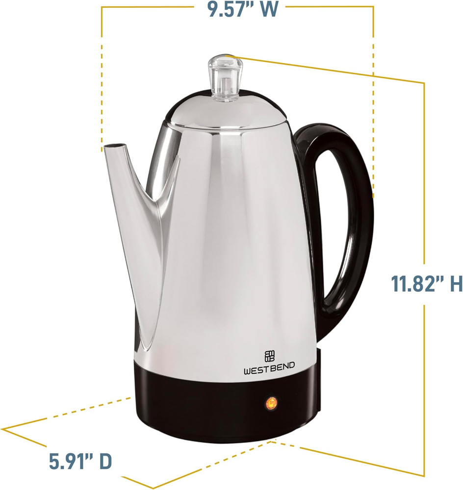 Electric Percolator Classic Style Coffee Maker with Heat Resistant Handle Base a