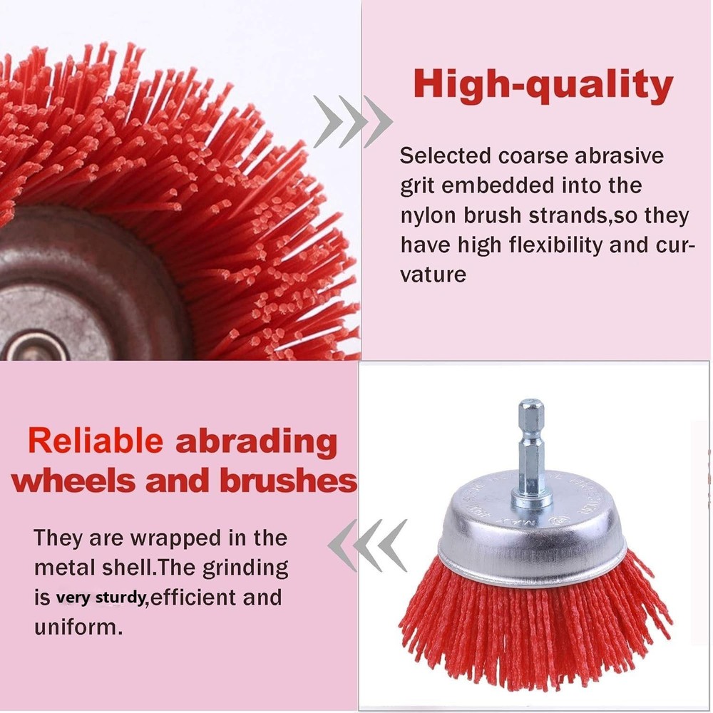 Nylon Wire Brush Set 9 Pack Abrasive Wheel Cup Brush Rust Removal Paint Clean