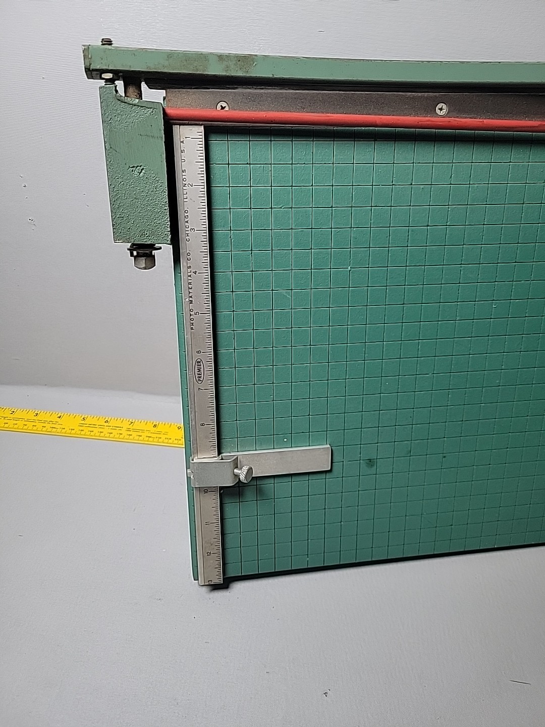 Vintage 13" Premier Brand Guillotine Paper Cutter. Manuf by Photo Materials Co.