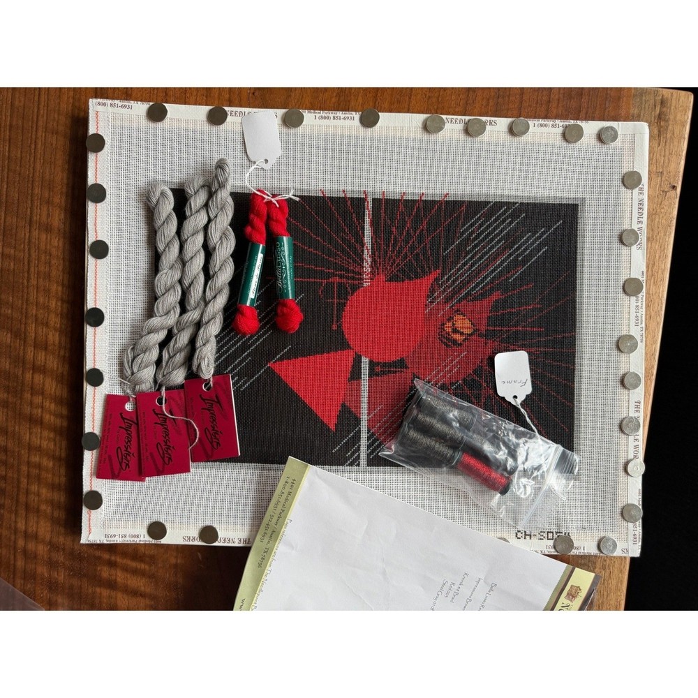 Charley Harper "Seeing Red" Hand Painted Needlepoint Canvas Cardinal Red Black