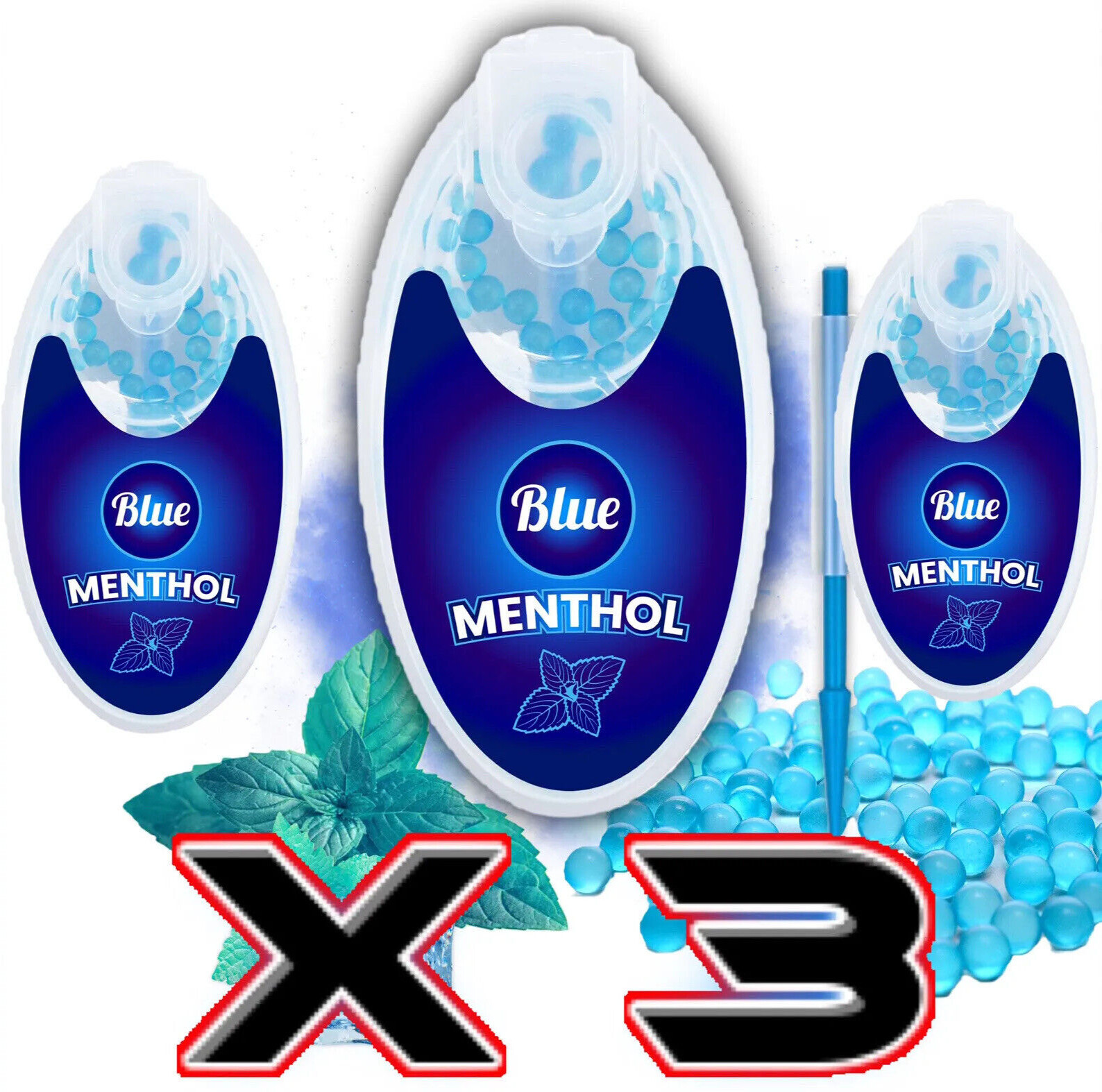 100 Filter Balls Menthol Cigarette Beads Burst Balls Crush Balls Blue (3 Pack)