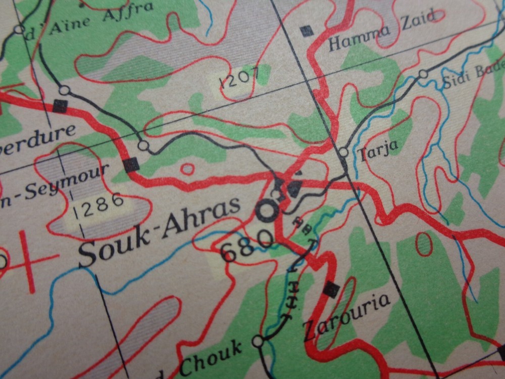 WW2 map of "CONSTANTINE" (ALGERIA) + BONE, SETIF etc (WING COMMANDER, DFC & BAR)