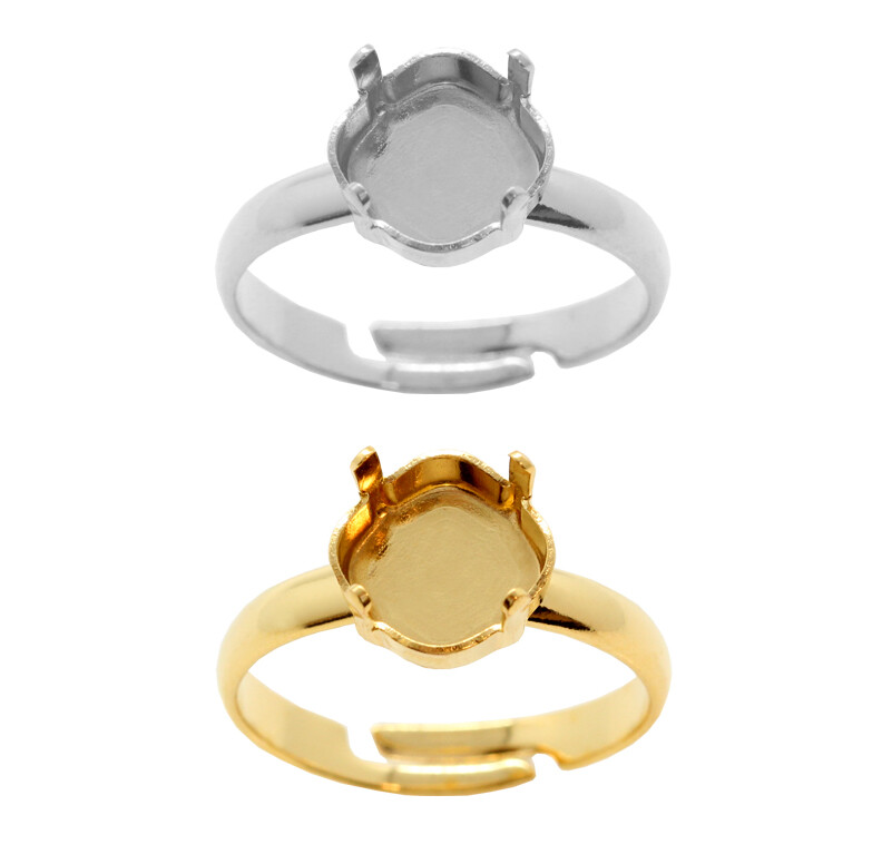 Brass Adjustable Ring Bases for 4483 Thin Cushion Fancy Crystals 8mm