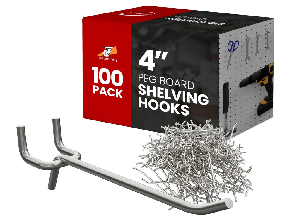 100 Pack PEG Board Pegboard Shelving Hooks 4" Length Metal