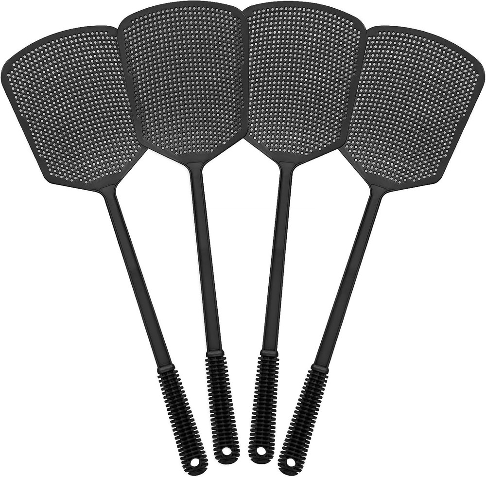 Fly Swatters- 4 Pack One-Solid Piece Heavy Duty Fly Swatters with Bigger Padd...