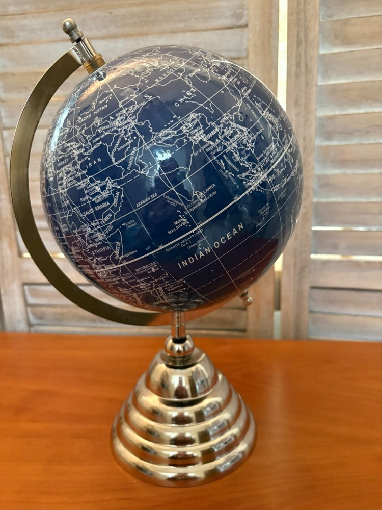 Blue Desktop World Map Table Top Globe with Silver Color Base