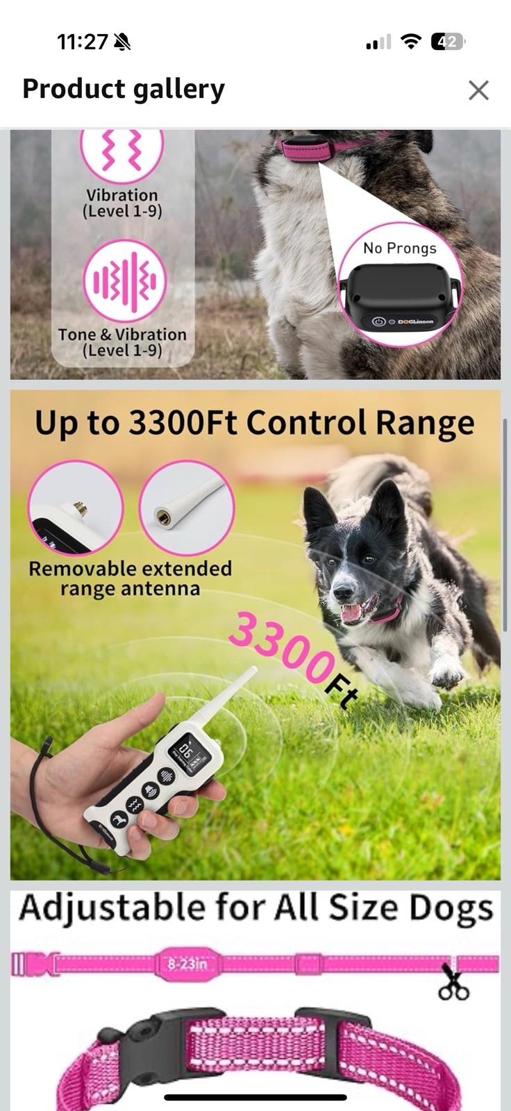 No Shock Dog Training Collar with Remote 3300ft Range, Vibrating Dog Collar, ...