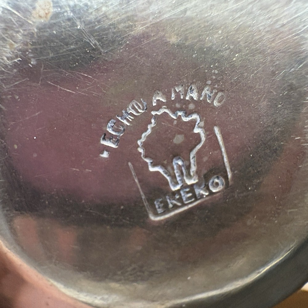 Peruvian Solid Silver Bowl - Hand Hammered "Ekeko" - .950 / .925 - 3.5"