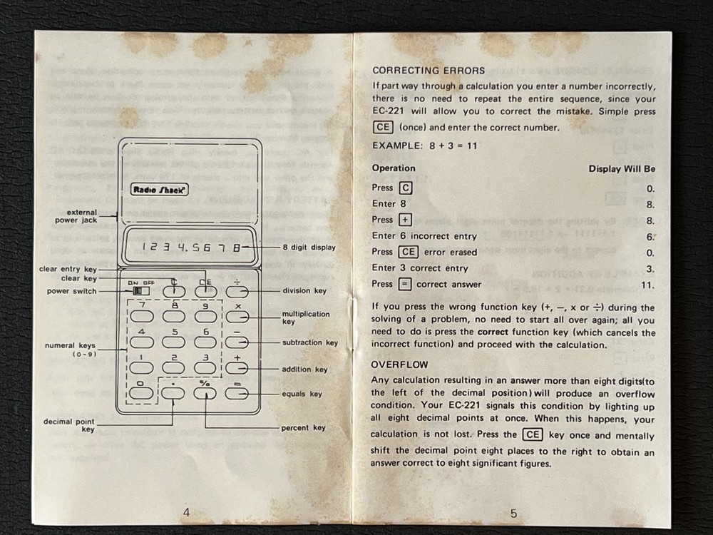 Vintage Radio Shack Calculator Basic 5 Function w Box EC-221 Working Please Read