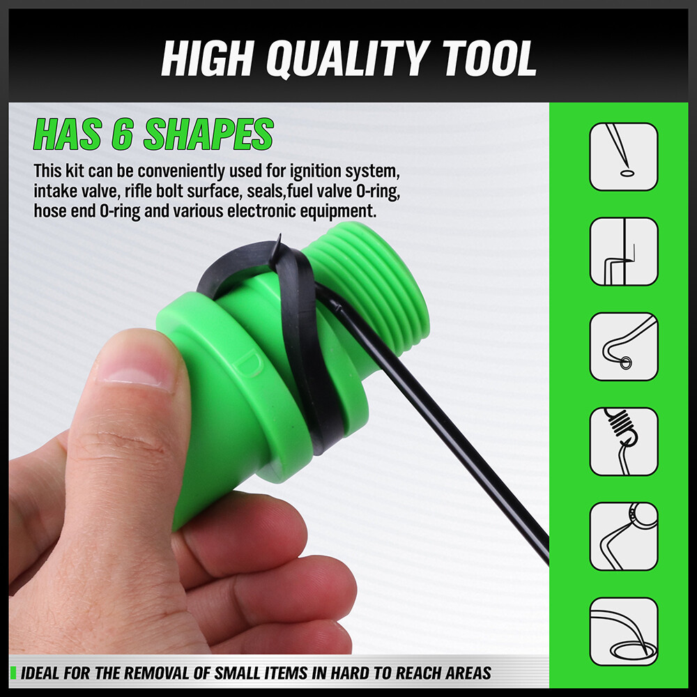 6pc Pick & Hook Set Extra Long O-Ring Seal Remover 9" Soft Grip Assorted Shapes