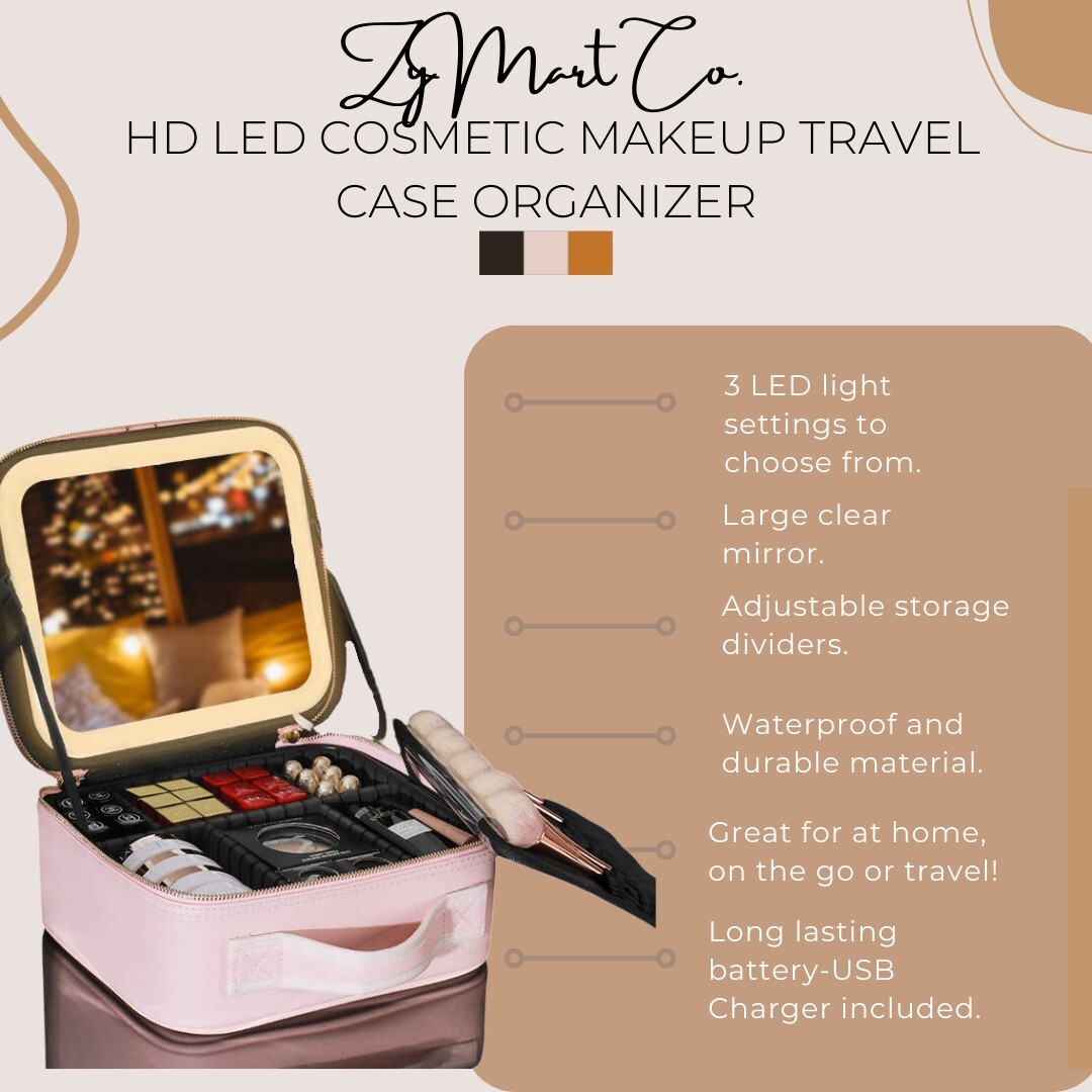 GlowandGo Makeup Case --Travel Bag Cosmetic Case with LED Lights and Mirror-