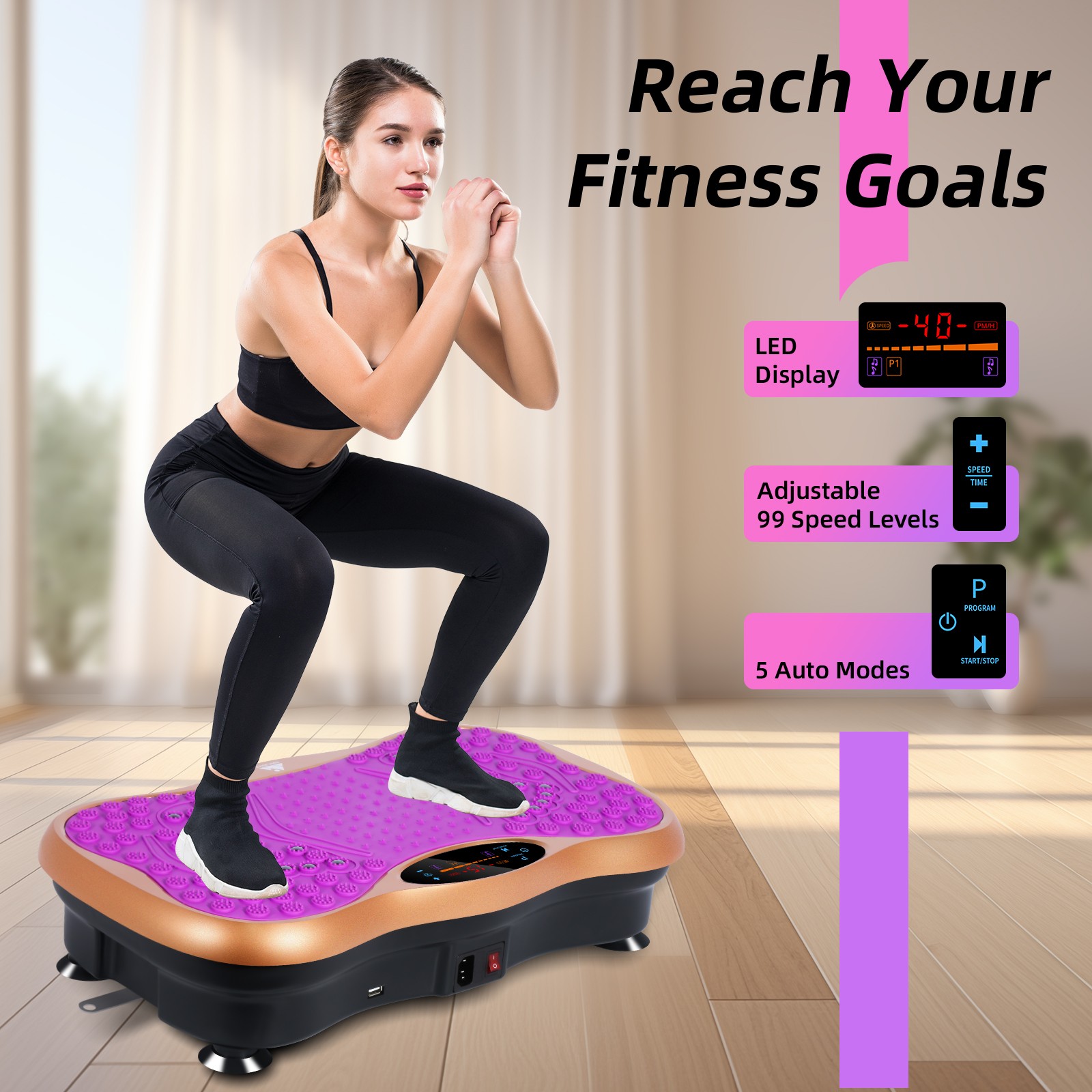 Vibration Plate Exercise Machine Whole Body Vibrating Platform Bluetooth Remote