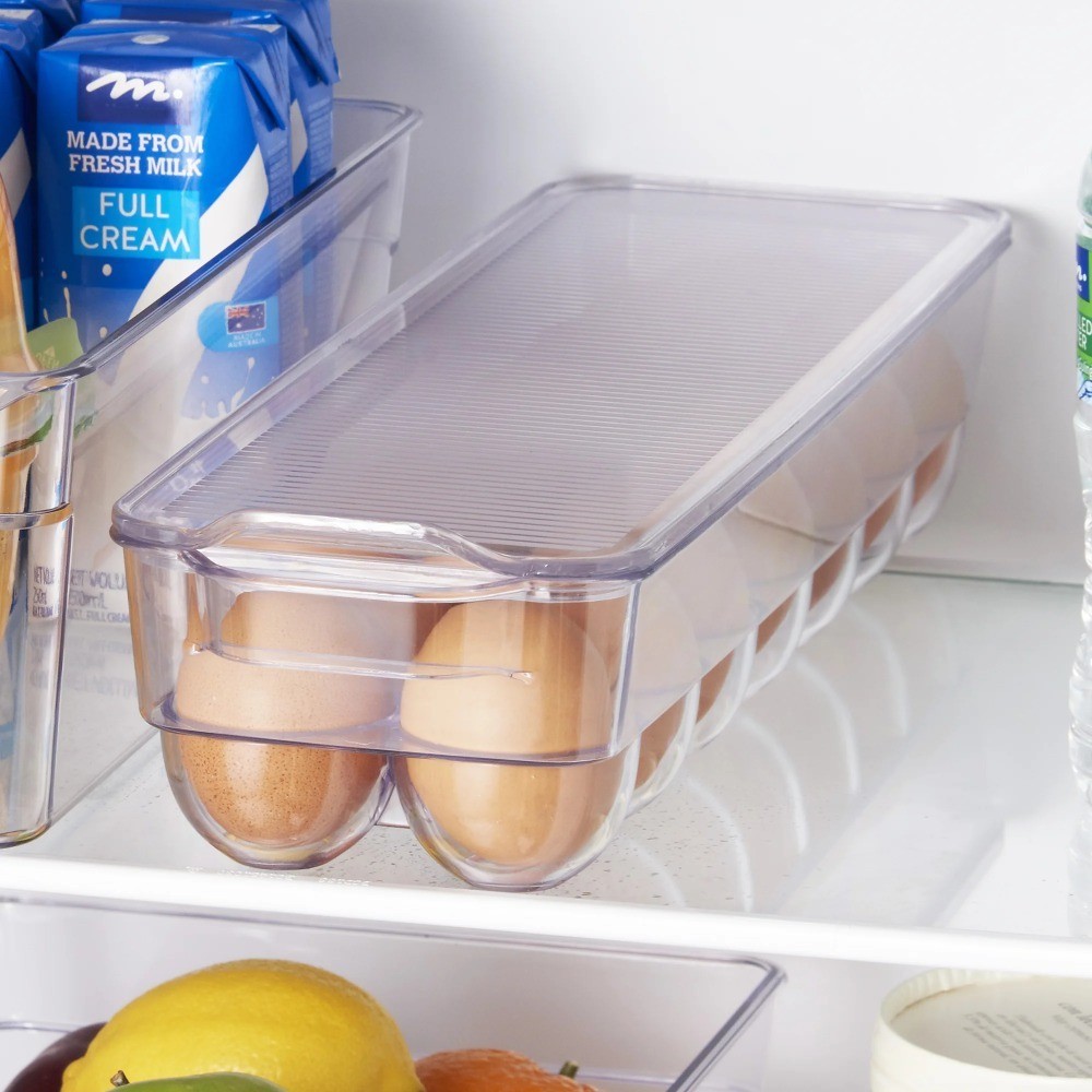 Clear Plastic Refrigerator Egg Holder Tray Storage Container for 14 Eggs