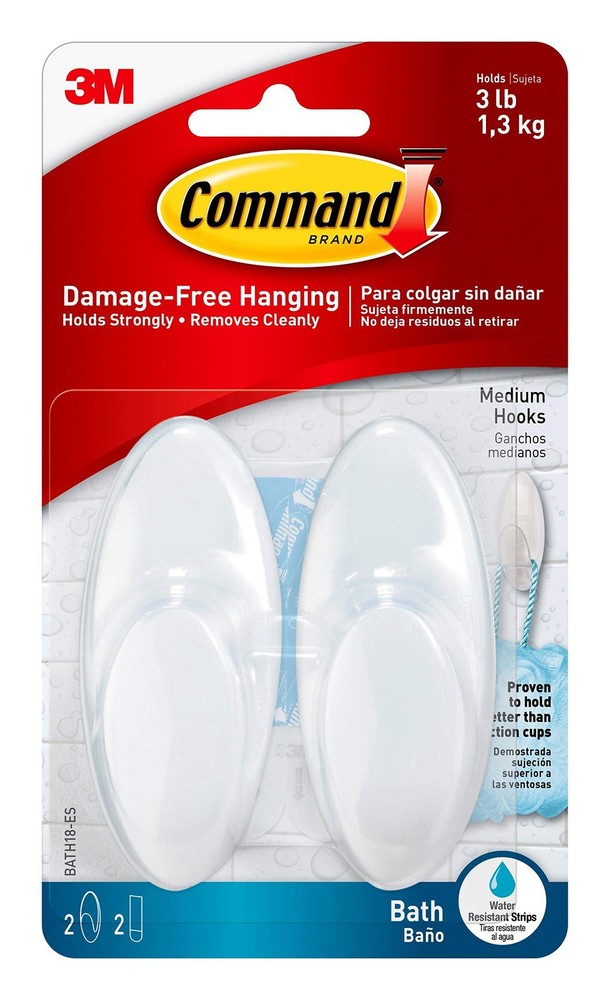 Bath Medium Hooks Set 2-Hooks 10 lb wall mount hardware White