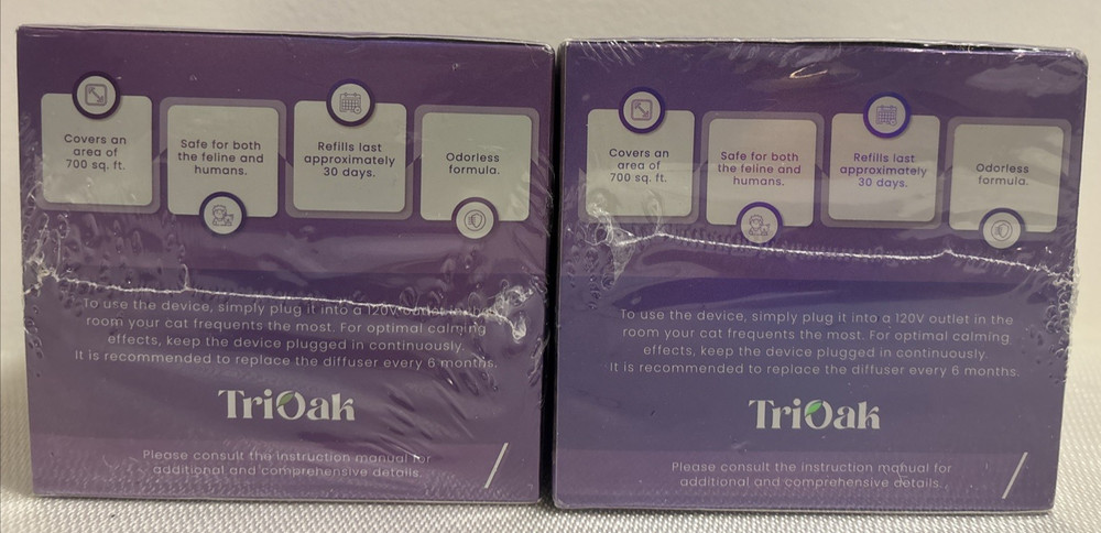 2xTriOak Cat Calming Diffuser Kit Feline Anxiety Relief Pheromone Kit 2 Diffuser