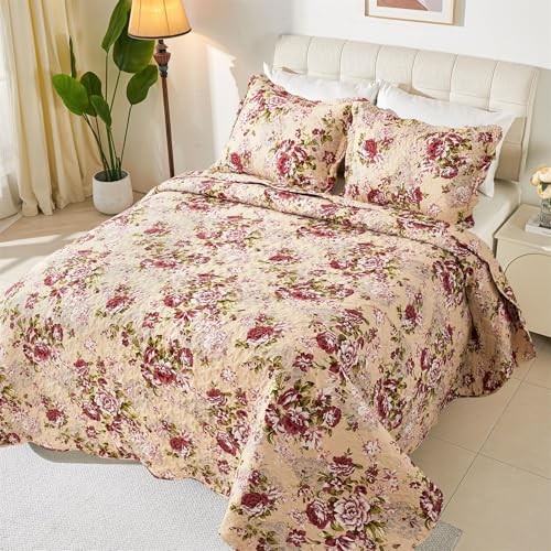 Romantic Patchwork Quilt Set King Size,Reversible Bedspread King 102x90 Red