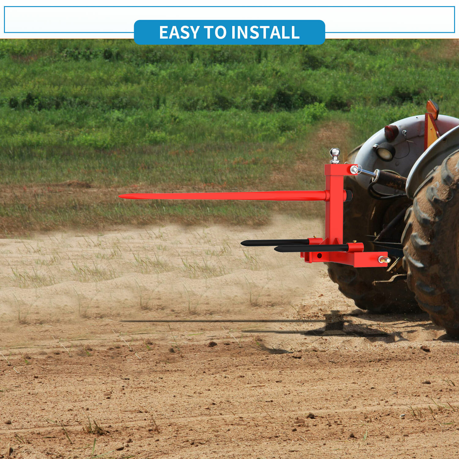 3 Point Hay Bale Spear Receiver Hitch Cat 1 Tractor W/ 1-7/8" Gooseneck Ball US