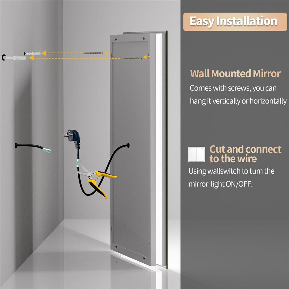 LED Lighted Bathroom Mirrors Anti-fog Memory Touch Switch CRI 90 Soft Lighting