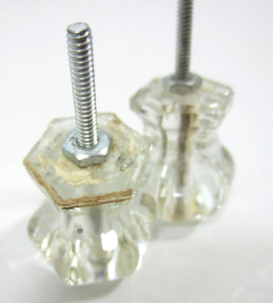 Antique Lucite Clear Drawer Pull Handles Pair 2 Button Style Crystal Look