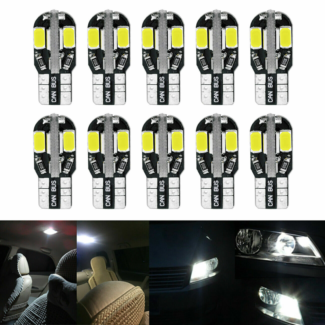 10pcs LED T10 194 168 W5W Canbus White Dome License Side Marker Light Bulb 6000K