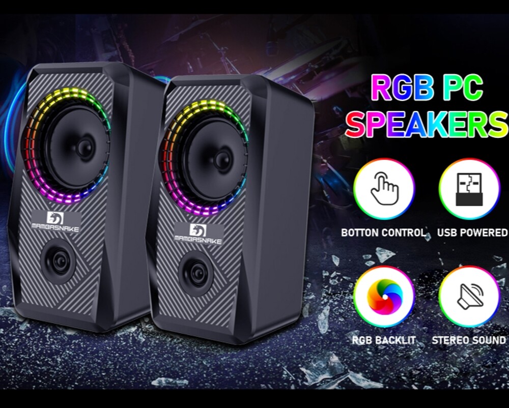 5W RGB Backlit Gaming Speaker Wired 2.0 Channel Computer Speaker USB Mini For PC